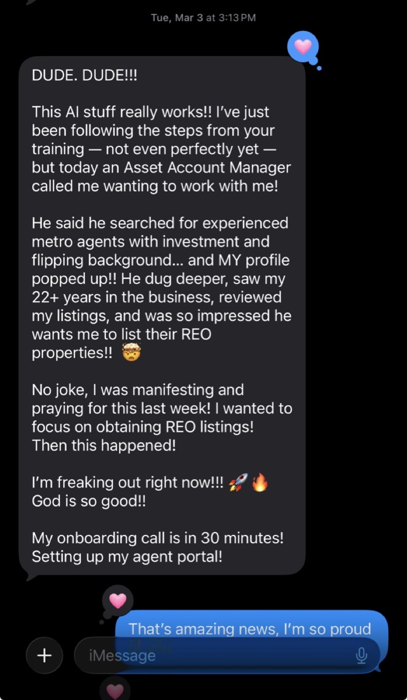 Agent found through AI search by an asset manager with REO listings